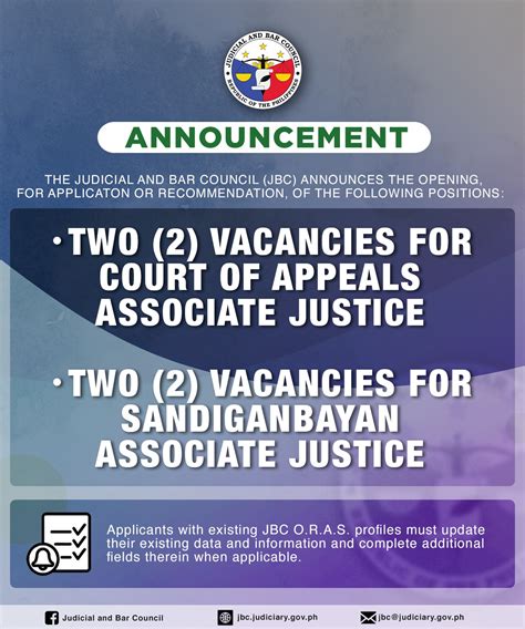jbc announcement of vacancies